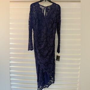 MARINA Long Sleeve Lace Dress in Deep Blue